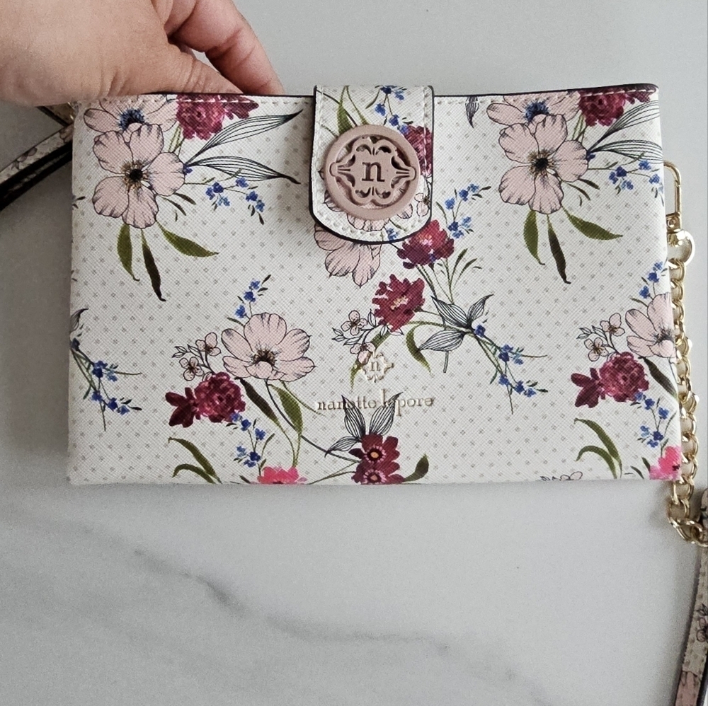 Nanette Lepore Floral Crossbody Wallet Bone White Vegan Leather Purse - Picture 4 of 5
